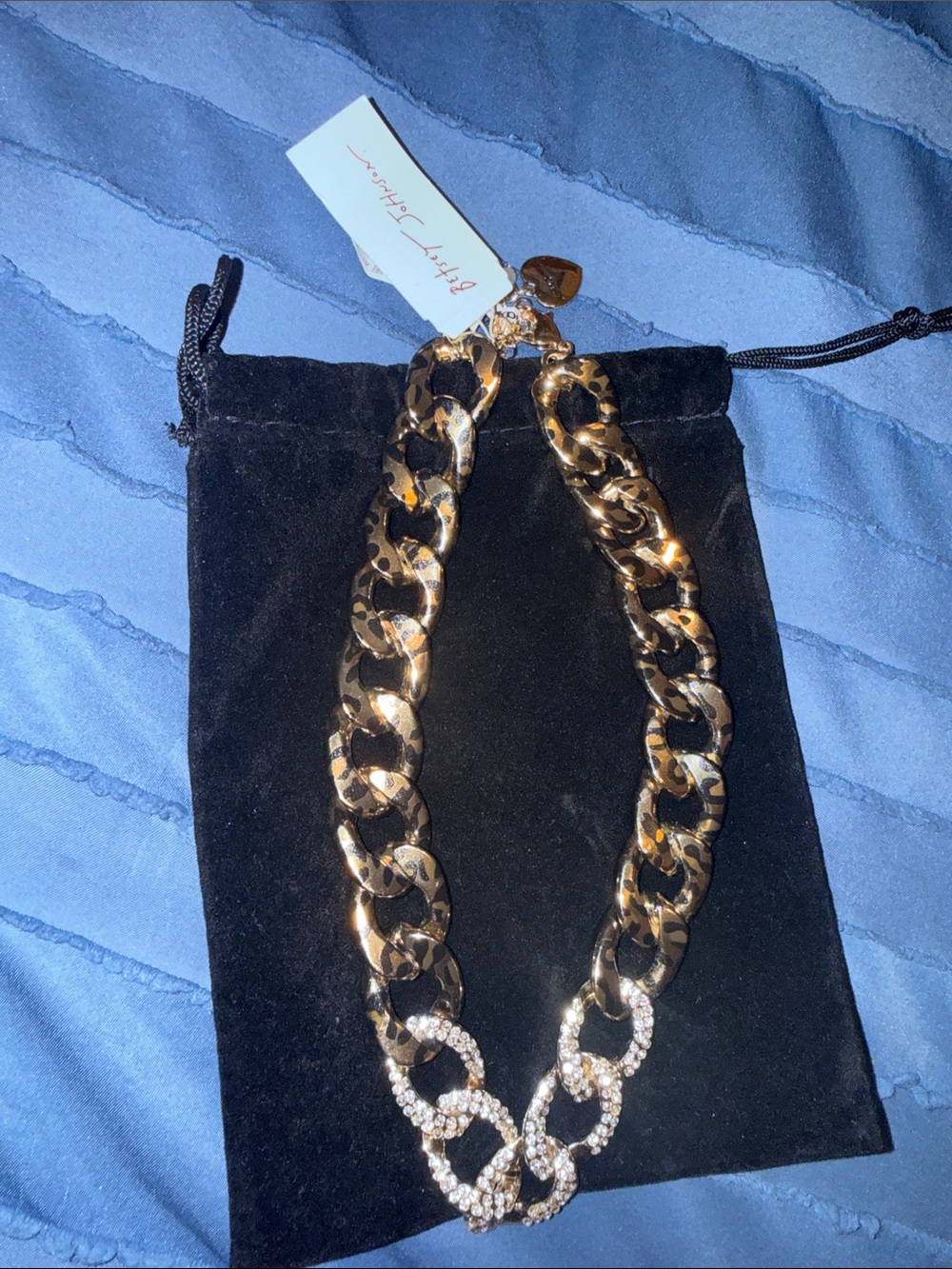 Betsey Johnson Tortoiseshell/ Leopard and Gold Chain Necklace with Crystal Link